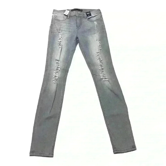 Women Express Mid Rise Gray Distressed Leggings-NWT - Picture 2 of 8